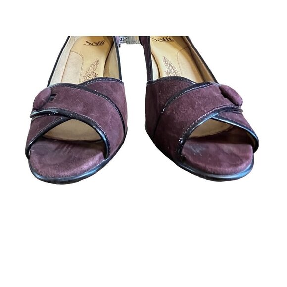 Sofft Suede Shoe Women 8.5 Maroon Heel Slip On Witchy Retro Festival Boho Fairy - Picture 10 of 13